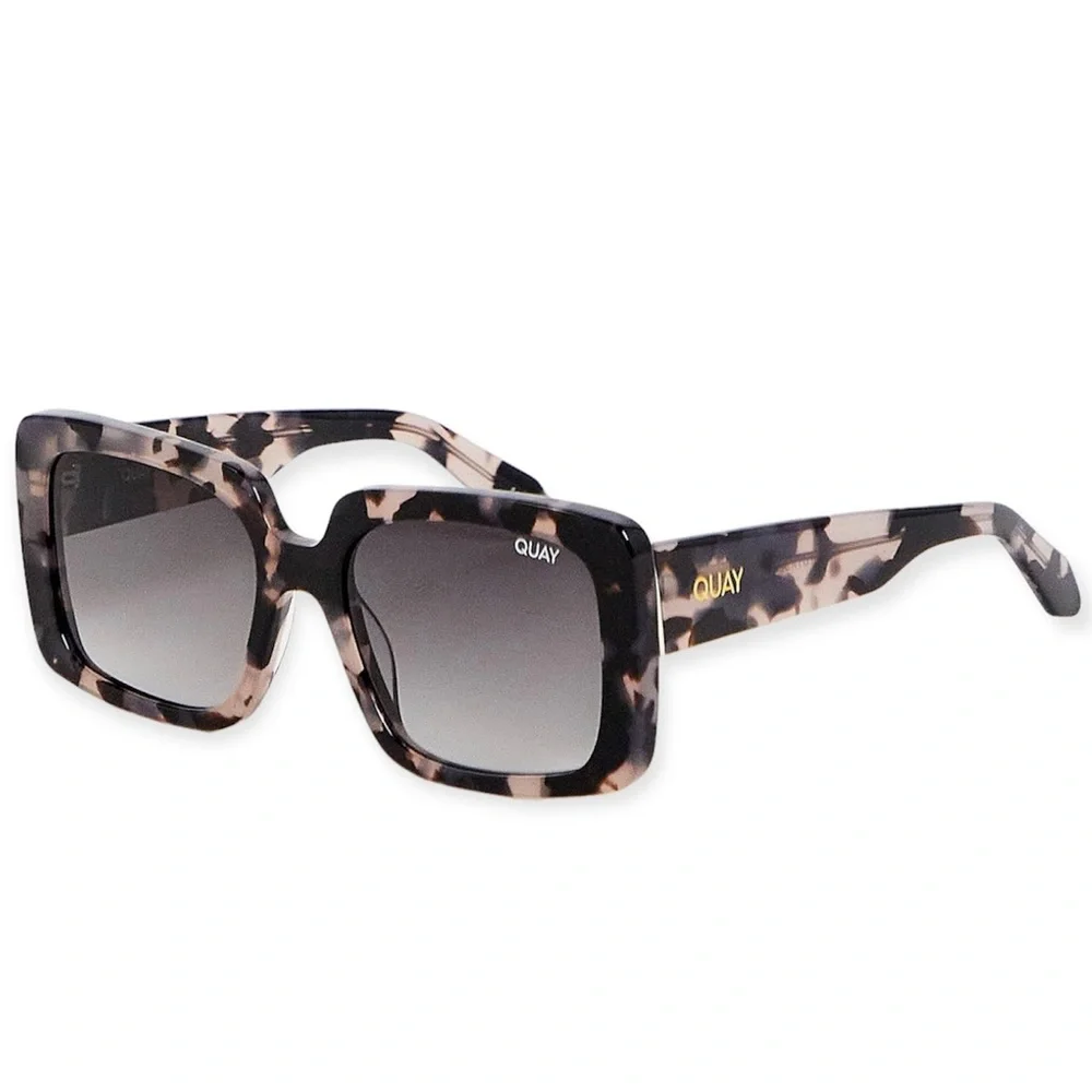 QUAY Total Vibe Sunglasses Milky Tortoise Frame Smoke Gradient Lens Square NWT